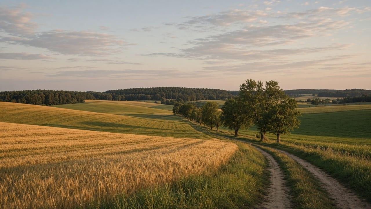 Pola i drzewa w okolicach Motycza – krajobraz gminy Konopnica