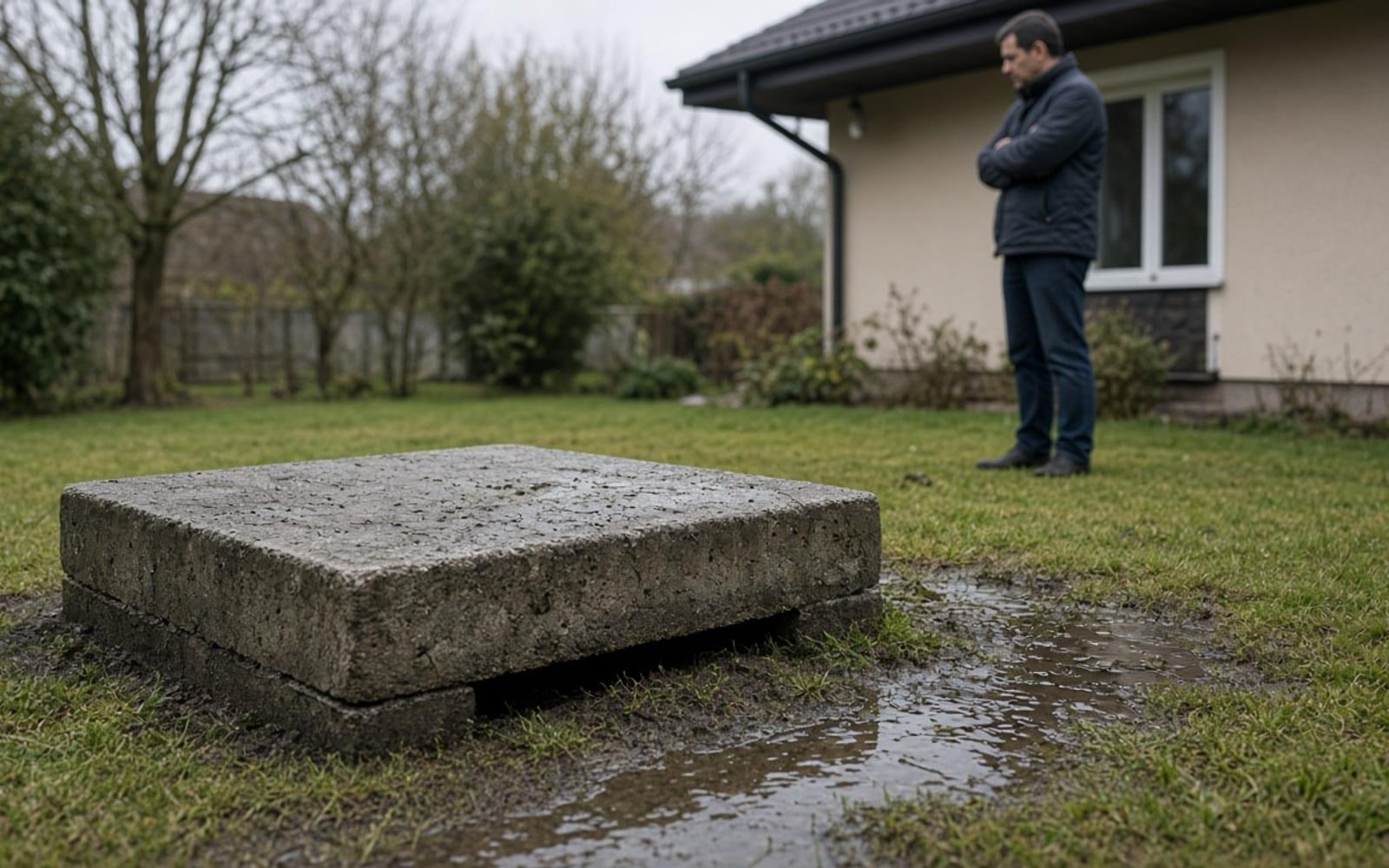 Pokrywa szamba na trawniku przy domu – objawy pełnego zbiornika